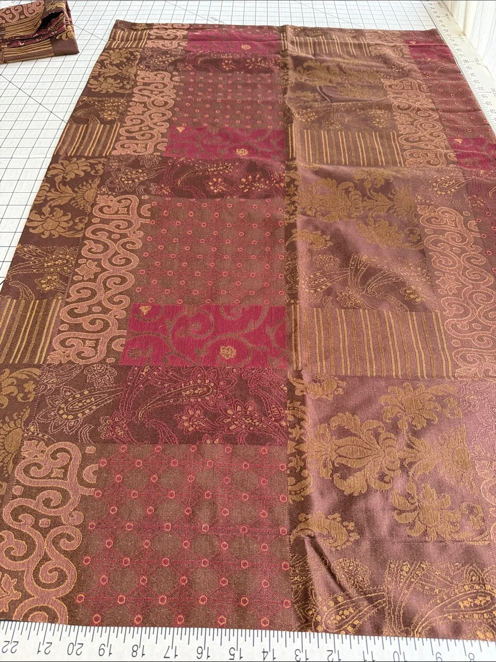 Queen Bed Skirt & 2 Standard Pillow Shams Burgundy Patchwork Paisley Traditional